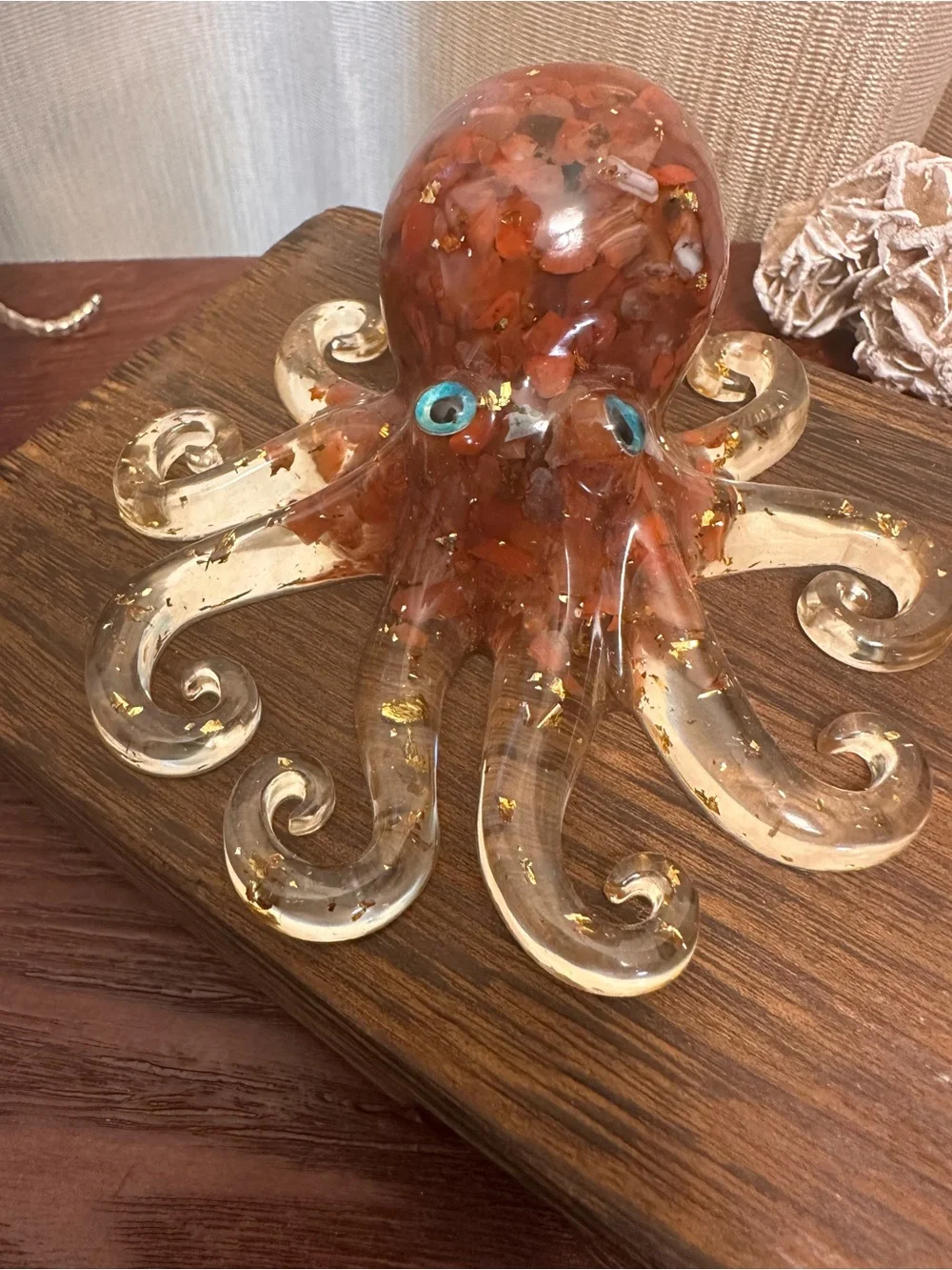Resin and Red Jasper Crystal Chips Octopus Sculpture - Picture 3 of 12